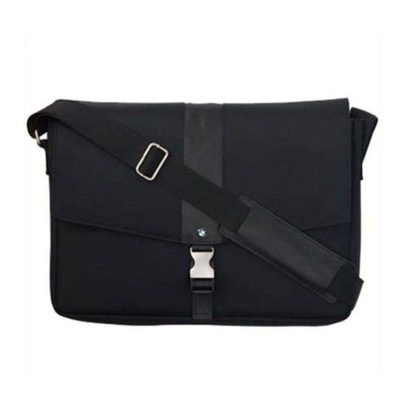 BMW Silver-Tone Hardware Adjustable Shoulder Strap Laptop Carrier Bag Brief Case - Picture 1 of 14